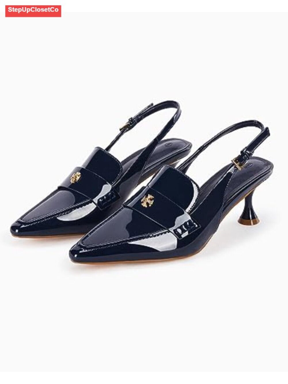 Coutgo Women's Pointed Toe Slingback Kitten Heel Pumps Ankle Buckle - Picture 3 of 6